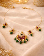 Padma Noor Traditional Wire Necklace with Kundan floral pendant, pearl charms and 18K gold plated festive design with premium waterproof pouch packaging included