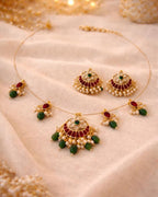 Padma Noor Traditional Wire Necklace with Kundan floral pendant, pearl charms and 18K gold plated festive design with premium waterproof pouch packaging included