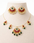 Padma Noor Traditional Wire Necklace with Kundan floral pendant, pearl charms and 18K gold plated festive design with premium waterproof pouch packaging included