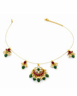 Padma Noor Traditional Wire Necklace with Kundan floral pendant, pearl charms and 18K gold plated festive design with premium waterproof pouch packaging included