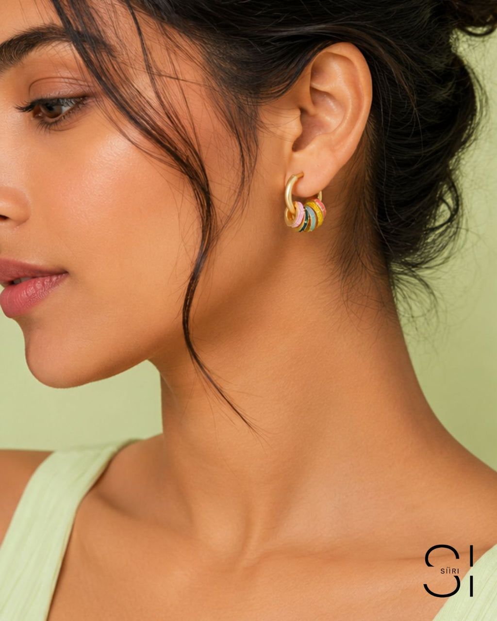 charm hoops enamel multi colour anti tarnish gold plated huggies for ladies womans fashion casual styling