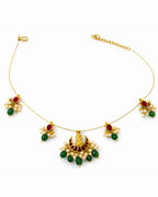 Lakshmi Kundan Pearl Wire Necklace with temple Lakshmi motifs, ruby-toned stones, pearls and 18K gold plated festive design with premium waterproof pouch packaging included