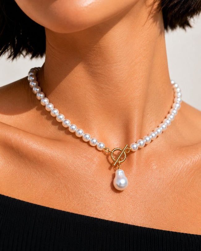 Luna Drop Pearl Necklace | 18K Gold Plated Demifine Pearl Choker Jewellery Main Image
