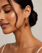 Red Dual Style Earrings with convertible hoop and drop design in gold plated finish