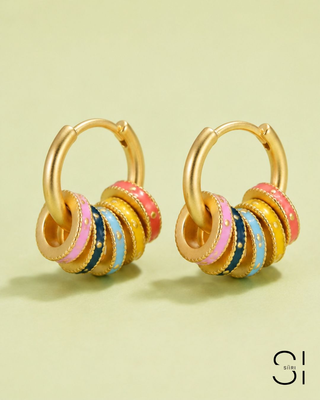 anti tarnish water proof enamel charms with gold plated huggies for daily wear womans jewelry demi fine fashion image