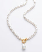Detailed view of Luna Drop Pearl Necklace featuring toggle clasp and statement pearl drop pendant