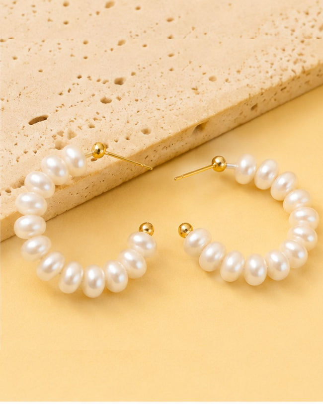 Pearl Loop Hoops | Gold Plated Statement Pearl Hoop Earrings Main Image