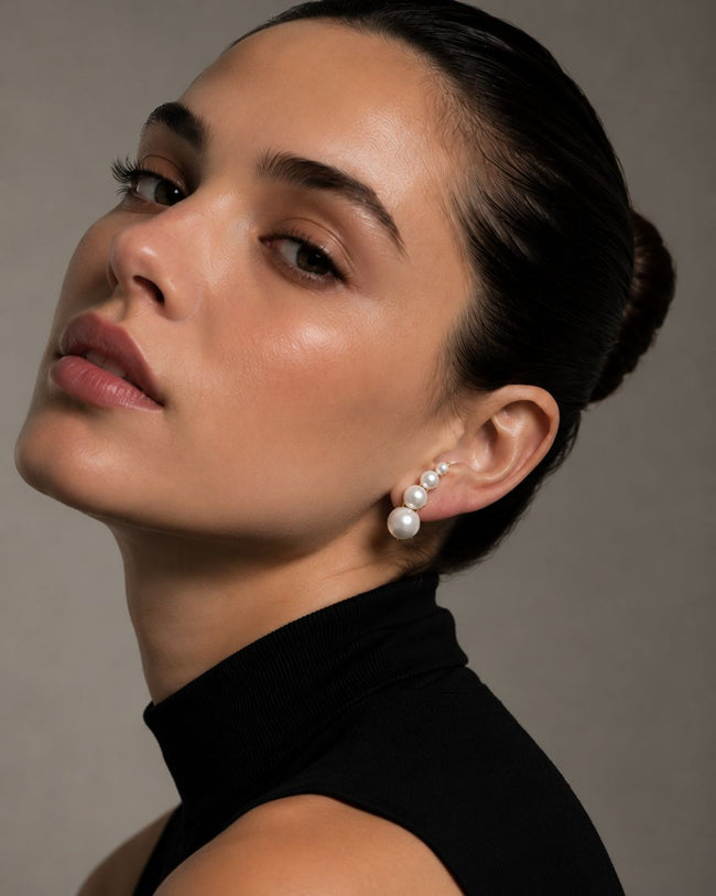 Pearl Ear Climbers | 925 Silver Pearl Cuff Statement Party Wear Earrings Main Image