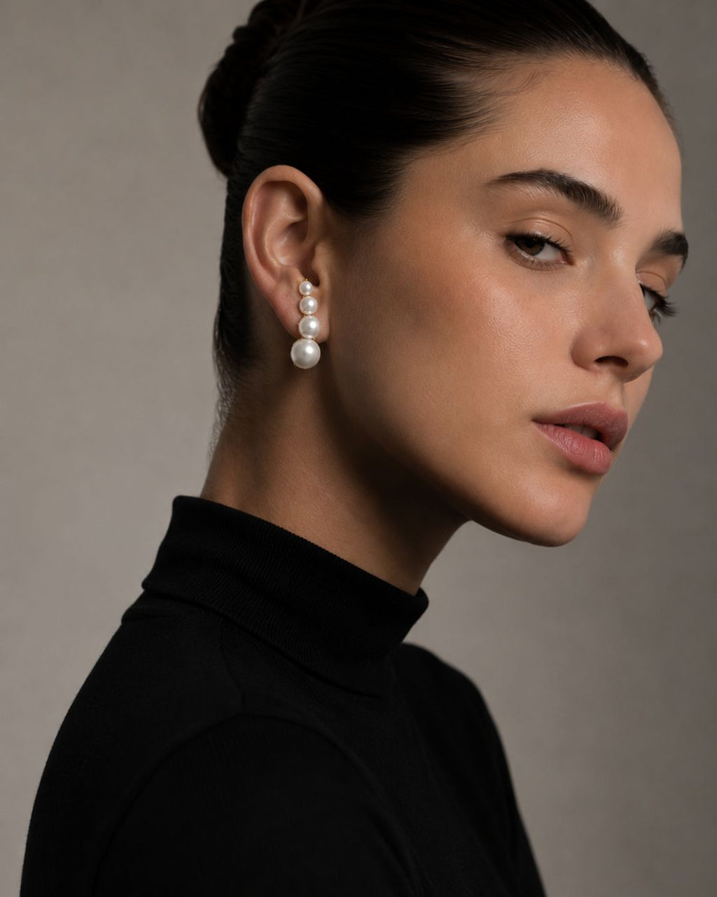 Detailed view of 925 silver Pearl Ear Climbers with elegant pearl statement detailing