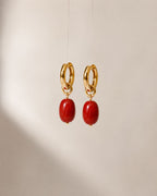 Red Dual Style Earrings styled as hoop earrings with gold plated detailing