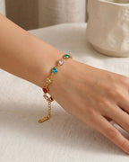Bracelet with colorful heart-shaped beads on a wrist water proof demi fine jewelry