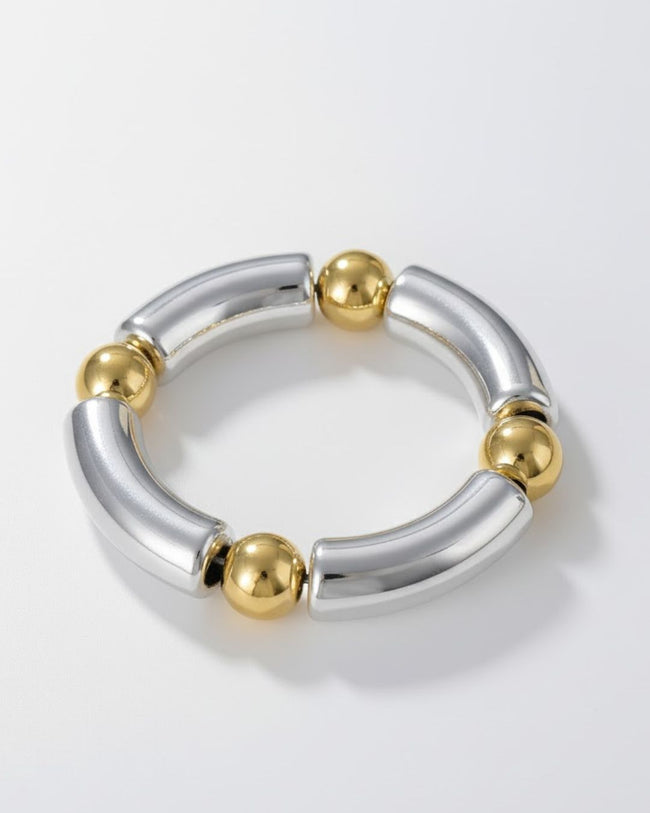 Premium Dual Tone Beaded Bracelet in Gold Ball with Silver Beads and Silver Ball with Gold Beads variants with 18K gold plated anti-tarnish finish and premium waterproof pouch packaging included Hover Image