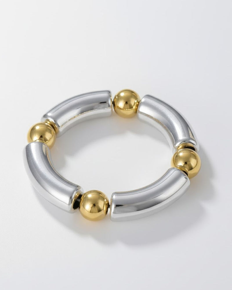 Premium Dual Tone Beaded Bracelet in Gold Ball with Silver Beads and Silver Ball with Gold Beads variants with 18K gold plated anti-tarnish finish and premium waterproof pouch packaging included