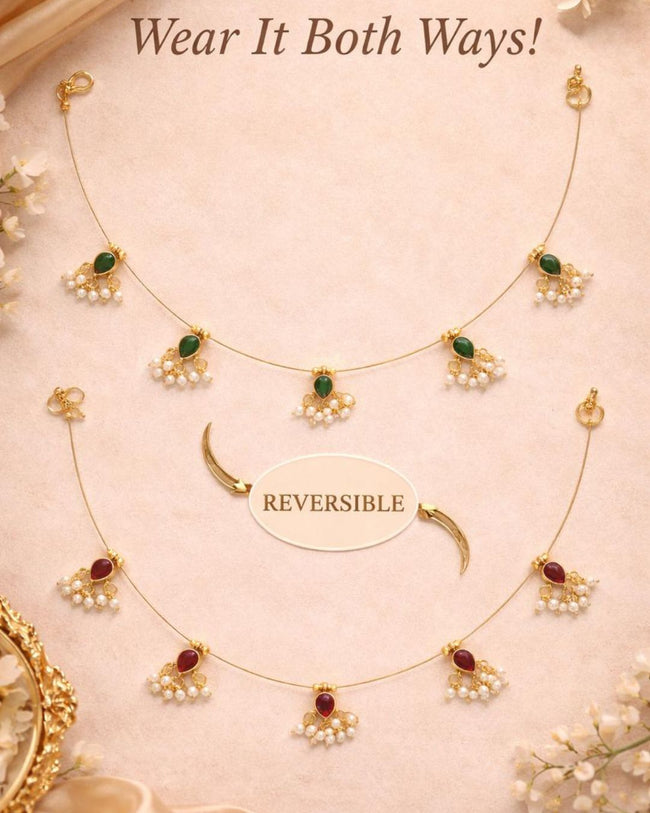 Noor Reversible Red & Green Pearl Charm Wire Necklace | 18K Gold Plated Festive Jewellery Main Image