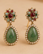 Green stoneearrings framed with delicate cz accents