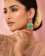 Noor Mahal heritage drop earrings with cat's eye centerpiece