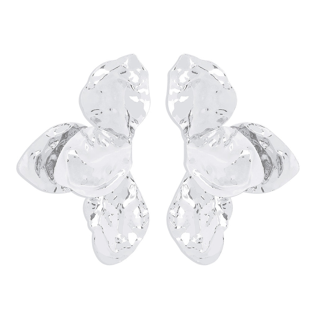 Close-up of Hammered Floral Statement Earrings featuring hammered texture and floral design