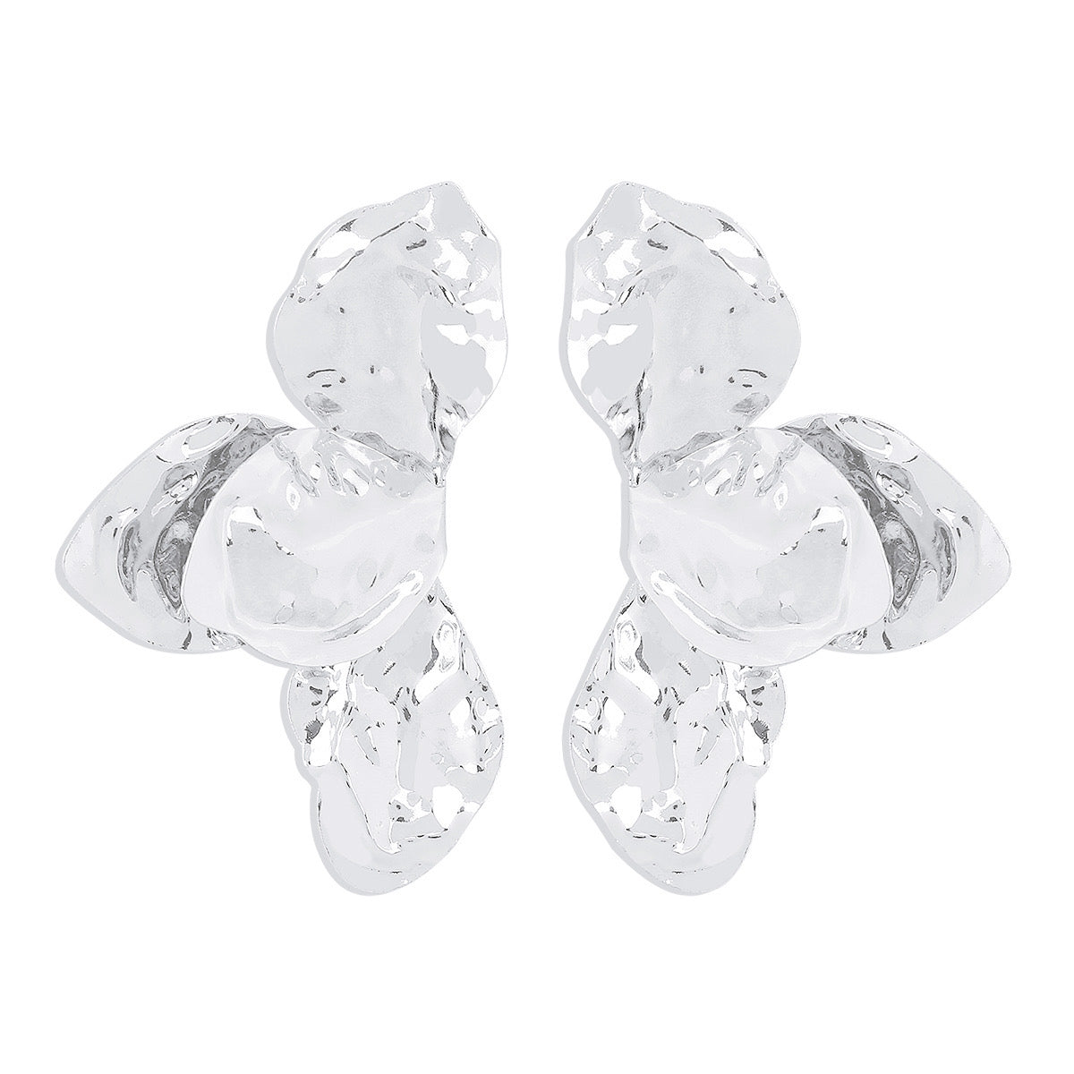 Close-up of Hammered Floral Statement Earrings featuring hammered texture and floral design