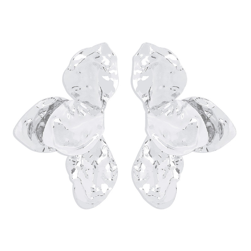 Close-up of Hammered Floral Statement Earrings featuring hammered texture and floral design