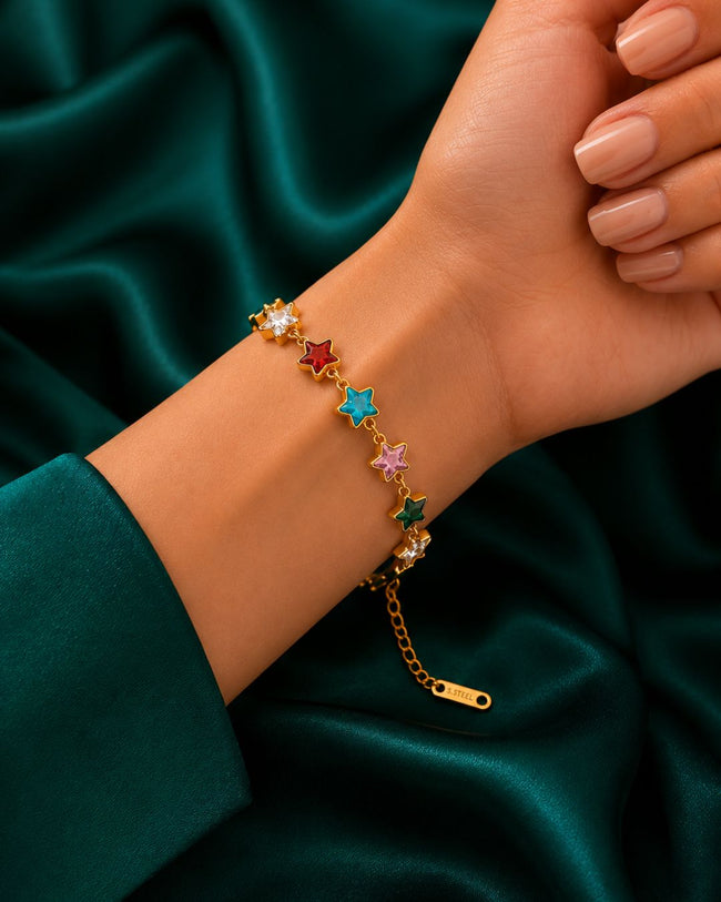 Cosmic Star Charm Bracelet | 18K Gold Plated Multicolor Crystal Star Bracelet Main Image