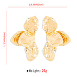 Gold earrings with measurements and weight displayed on a white background