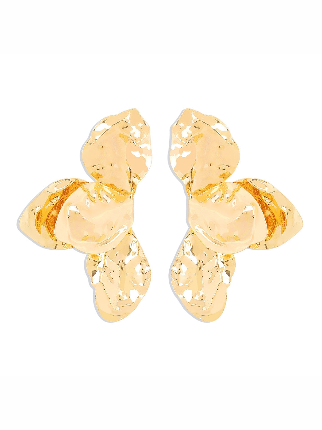 Close-up of Hammered Floral Statement Earrings featuring hammered texture and floral design