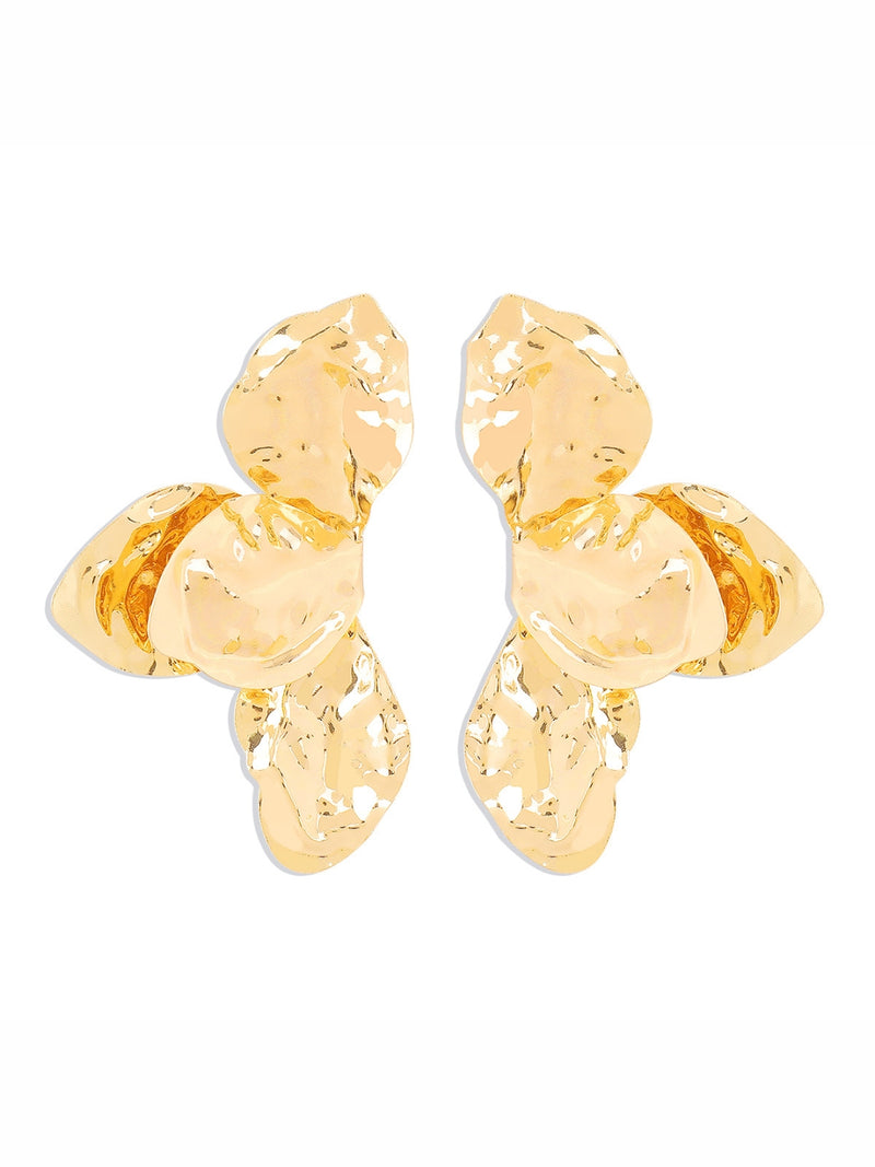 Close-up of Hammered Floral Statement Earrings featuring hammered texture and floral design