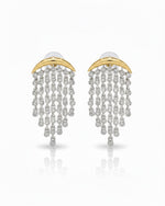 White Aura Chandelier Earrings with cubic zirconia detailing and gold plated party wear design