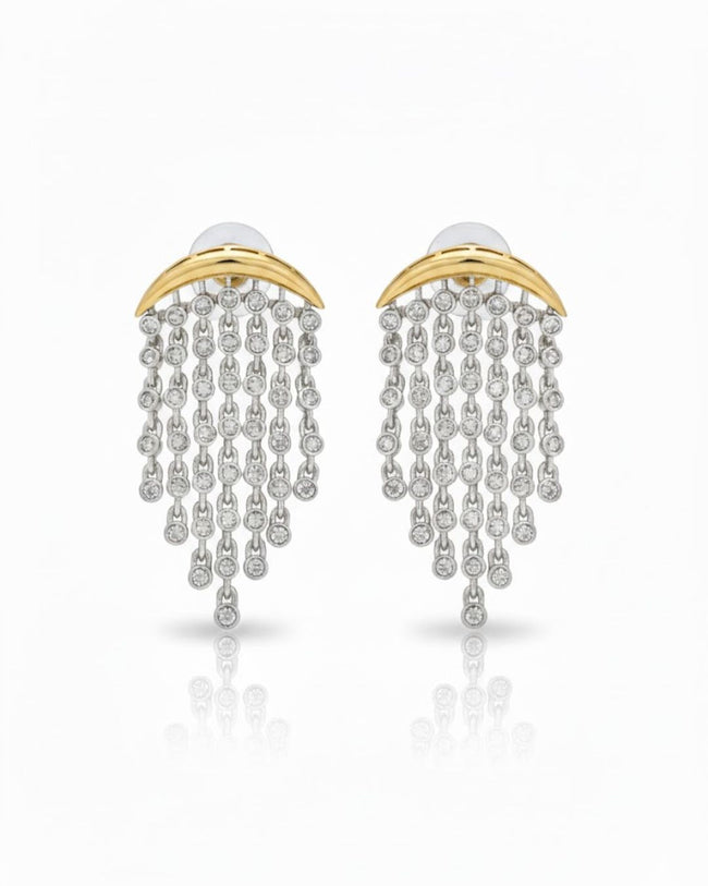 White Aura Chandelier Earrings with cubic zirconia detailing and gold plated party wear design Hover Image