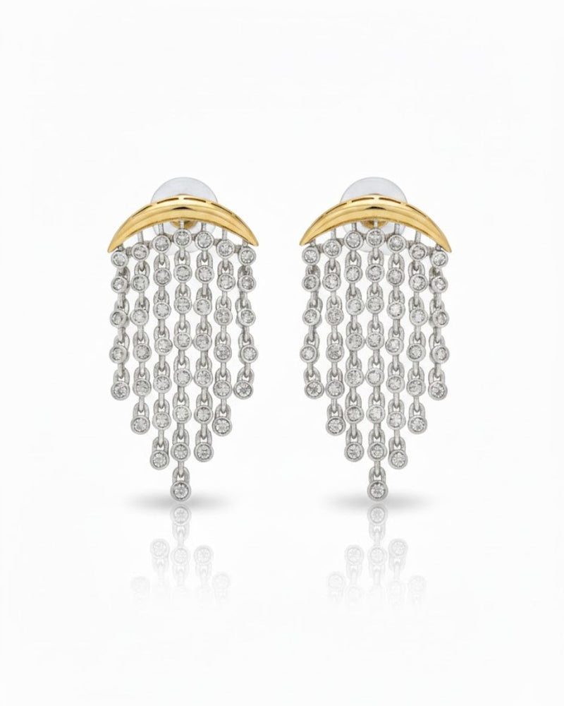 White Aura Chandelier Earrings with cubic zirconia detailing and gold plated party wear design