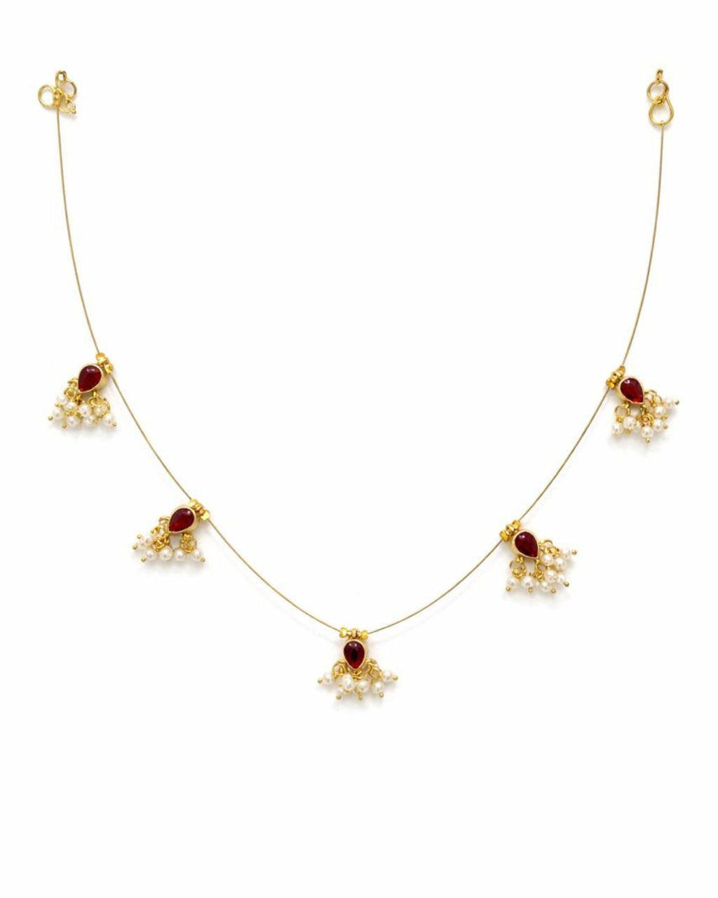 Noor Reversible Red and Green Pearl Charm Wire Necklace with 18K gold plated festive design and premium waterproof pouch packaging included