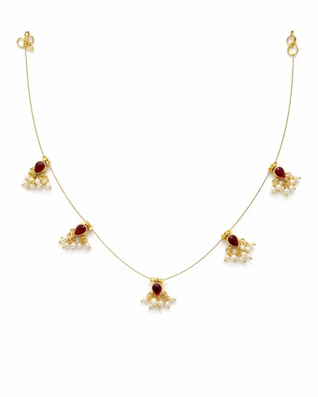 Noor Reversible Red and Green Pearl Charm Wire Necklace with 18K gold plated festive design and premium waterproof pouch packaging included