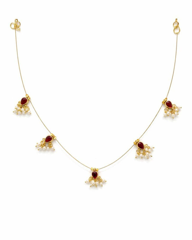 Noor Reversible Red and Green Pearl Charm Wire Necklace with 18K gold plated festive design and premium waterproof pouch packaging included Hover Image