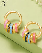 enamel daily wear colourful charms gold hoops for woman anti tarnish demi fine jewelry 
