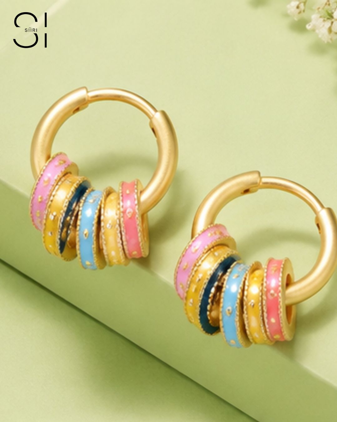 enamel daily wear colourful charms gold hoops for woman anti tarnish demi fine jewelry 